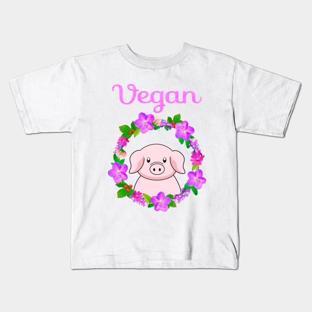 Vegan, cute pig design Kids T-Shirt by Purrfect